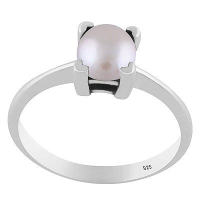 Stunning Prong Setting Around Pearl Round Shape 925 Sterling Solid Silver Ring - R3403571-15