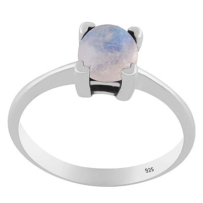 Stunning Prong Setting Around Rainbow Moonstone Round Shape 925 Sterling Solid Silver Ring - R3403571-4