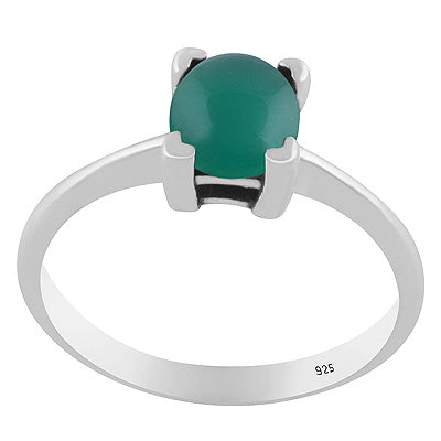 Stunning Prong Setting Around Green Onyx Round Shape 925 Sterling Solid Silver Ring - R3403571-8