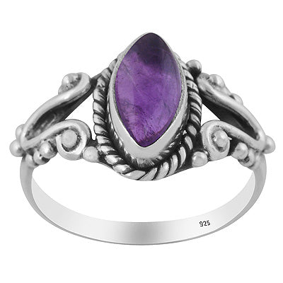 Stunning Rawa & Twisted Wire Work Around Amethyst Marquise Shape 925 Sterling Solid Silver Ring - R3403572-1