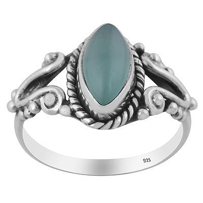 Stunning Rawa & Twisted Wire Work Around Aqua Chalcedony Marquise Shape 925 Sterling Solid Silver Ring - R3403572-10