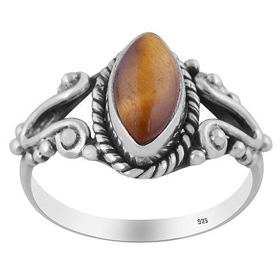 Stunning Rawa & Twisted Wire Work Around Tiger's Eye Marquise Shape 925 Sterling Solid Silver Ring - R3403572-11