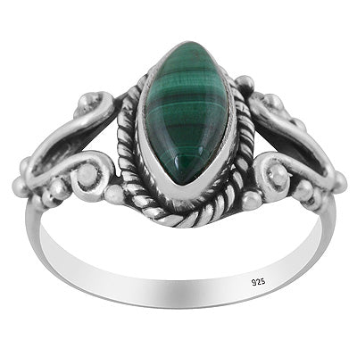 Stunning Rawa & Twisted Wire Work Around Malachite Marquise Shape 925 Sterling Solid Silver Ring - R3403572-12