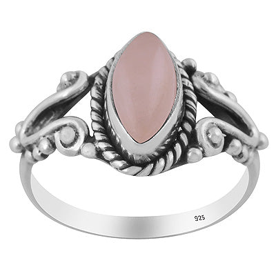Stunning Rawa & Twisted Wire Work Around Rose Quartz Marquise Shape 925 Sterling Solid Silver Ring - R3403572-13