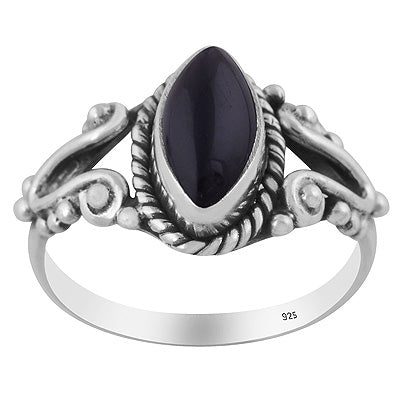 Stunning Rawa & Twisted Wire Work Around Black Onyx Marquise Shape 925 Sterling Solid Silver Ring - R3403572-14