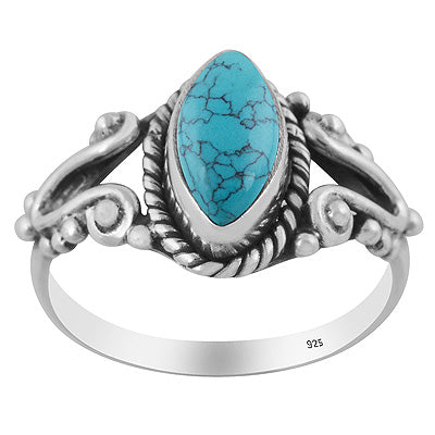 Stunning Rawa & Twisted Wire Work Around Turquoise Marquise Shape 925 Sterling Solid Silver Ring - R3403572-3