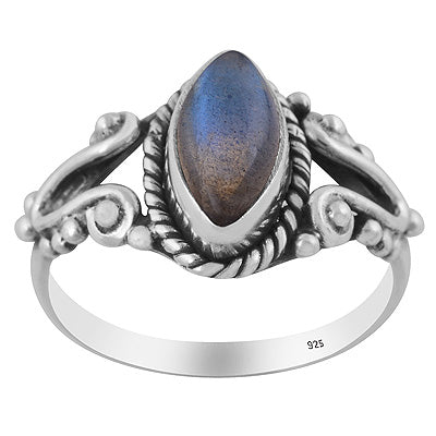 Stunning Rawa & Twisted Wire Work Around Labradorite Marquise Shape 925 Sterling Solid Silver Ring - R3403572-5
