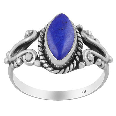 Stunning Rawa & Twisted Wire Work Around Lapis Marquise Shape 925 Sterling Solid Silver Ring - R3403572-6