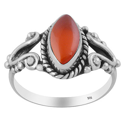 Stunning Rawa & Twisted Wire Work Around Carnelian Marquise Shape 925 Sterling Solid Silver Ring - R3403572-7