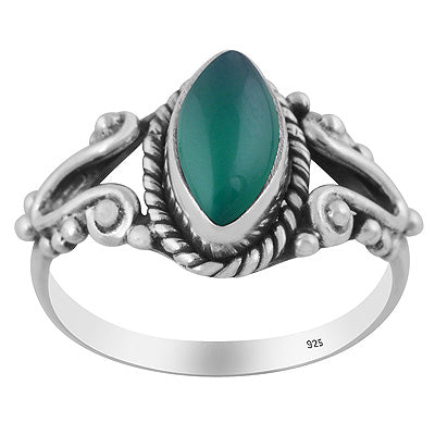 Stunning Rawa & Twisted Wire Work Around Green Onyx Marquise Shape 925 Sterling Solid Silver Ring - R3403572-8