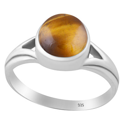 Beautiful Collet Setting Tiger's Eye Round Shape 925 Sterling Solid Silver Ring - R3403573-11