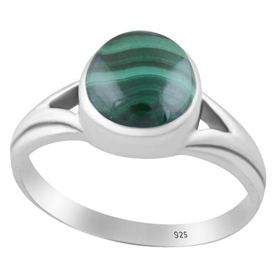 Beautiful Collet Setting Malachite Round Shape 925 Sterling Solid Silver Ring - R3403573-12