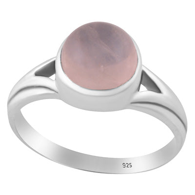 Beautiful Collet Setting Rose Quartz Round Shape 925 Sterling Solid Silver Ring - R3403573-13