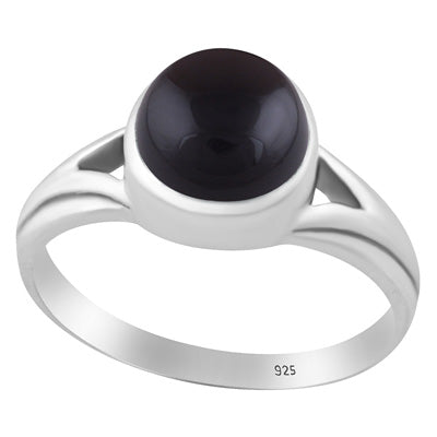 Beautiful Collet Setting Black Onyx Round Shape 925 Sterling Solid Silver Ring - R3403573-14