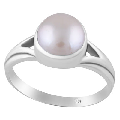 Beautiful Collet Setting Pearl Round Shape 925 Sterling Solid Silver Ring - R3403573-15
