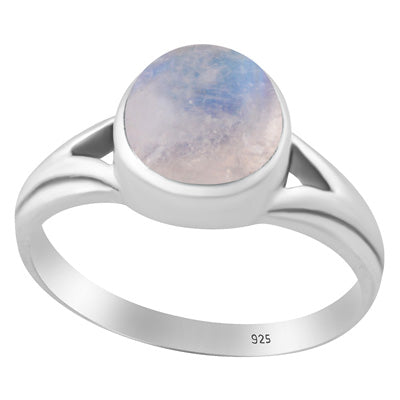 Beautiful Collet Setting Rainbow Moonstone Round Shape 925 Sterling Solid Silver Ring - R3403573-4