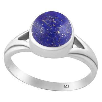 Beautiful Collet Setting Lapis Round Shape 925 Sterling Solid Silver Ring - R3403573-6