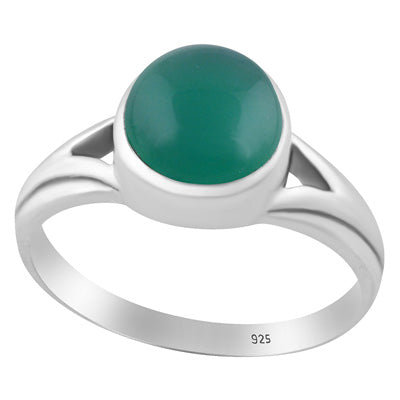 Beautiful Collet Setting Green Onyx Round Shape 925 Sterling Solid Silver Ring - R3403573-8