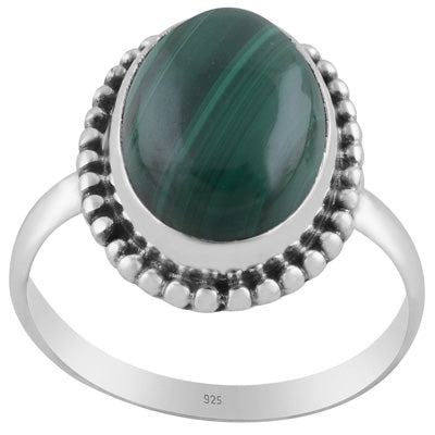 Classic Rawa Work Around Malachite Oval Shape 925 Sterling Solid Silver Ring - R3403574-12