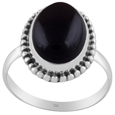 Classic Rawa Work Around Black Onyx Oval Shape 925 Sterling Solid Silver Ring - R3403574-14