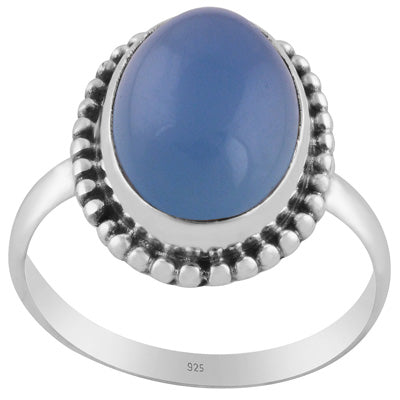 Classic Rawa Work Around Blue Chalcedony Oval Shape 925 Sterling Solid Silver Ring - R3403574-9