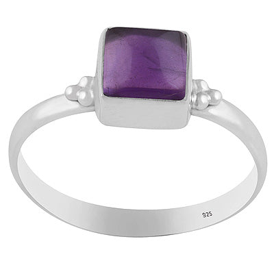 Minimal Rawa Work Around Amethyst Square Shape 925 Sterling Solid Silver Ring - R3403576-1