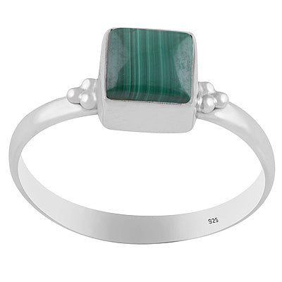 Minimal Rawa Work Around Malachite Square Shape 925 Sterling Solid Silver Ring - R3403576-12