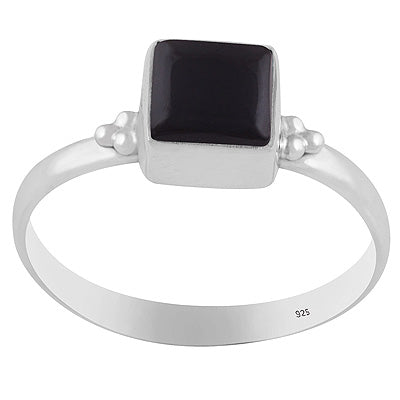 Minimal Rawa Work Around Black Onyx Square Shape 925 Sterling Solid Silver Ring - R3403576-14