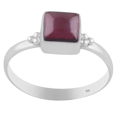 Minimal Rawa Work Around Garnet Square Shape 925 Sterling Solid Silver Ring - R3403576-2