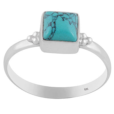 Minimal Rawa Work Around Turquoise Square Shape 925 Sterling Solid Silver Ring - R3403576-3