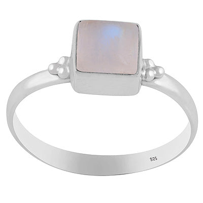 Minimal Rawa Work Around Rainbow Moonstone Square Shape 925 Sterling Solid Silver Ring - R3403576-4