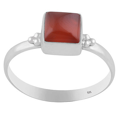 Minimal Rawa Work Around Carnelian Square Shape 925 Sterling Solid Silver Ring - R3403576-7