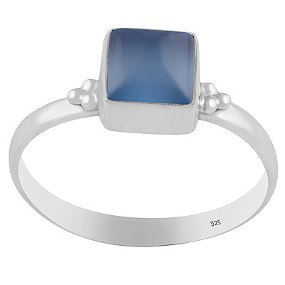 Minimal Rawa Work Around Blue Chalcedony Square Shape 925 Sterling Solid Silver Ring - R3403576-9