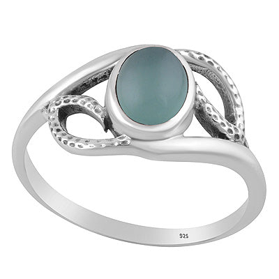 Stunning Hammer Textured Pattern Around Aqua Chalcedony Oval Shape 925 Sterling Solid Silver Ring - R3403579-10