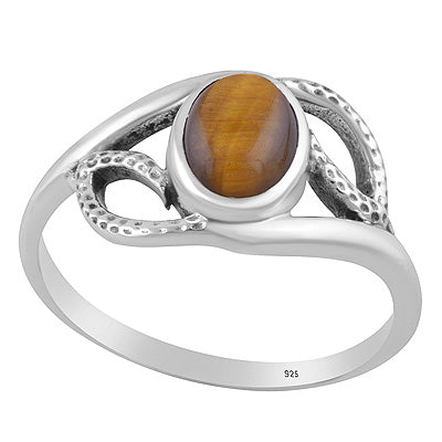 Stunning Hammer Textured Pattern Around Tiger's Eye Oval Shape 925 Sterling Solid Silver Ring - R3403579-11