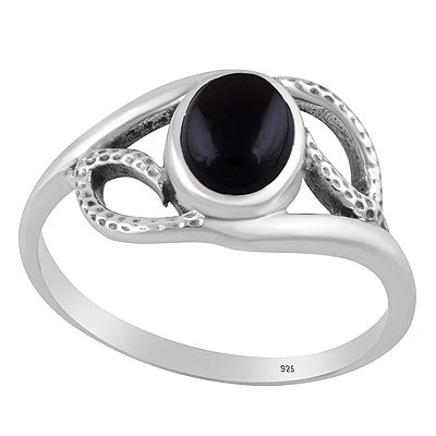Stunning Hammer Textured Pattern Around Black Onyx Oval Shape 925 Sterling Solid Silver Ring - R3403579-14