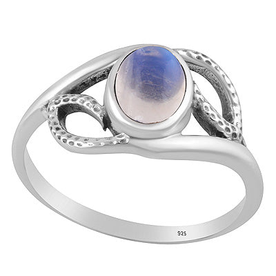 Stunning Hammer Textured Pattern Around Rainbow Moonstone Oval Shape 925 Sterling Solid Silver Ring - R3403579-4