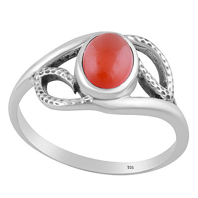 Stunning Hammer Textured Pattern Around Carnelian Oval Shape 925 Sterling Solid Silver Ring - R3403579-7