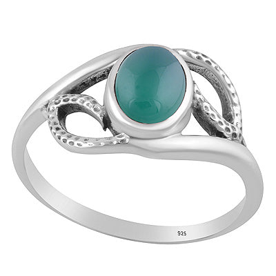 Stunning Hammer Textured Pattern Around Green Onyx Oval Shape 925 Sterling Solid Silver Ring - R3403579-8