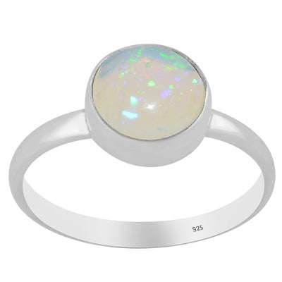 Gorgeous Plain Ethiopian Opal Round Shape 925 Sterling Solid Silver Ring - R3403581-1