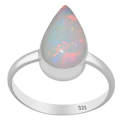Gorgeous Plain Ethiopian Opal Pear Shape 925 Sterling Solid Silver Ring - R3403581-12