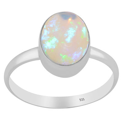 Gorgeous Plain Ethiopian Opal Oval Shape 925 Sterling Solid Silver Ring - R3403581-3