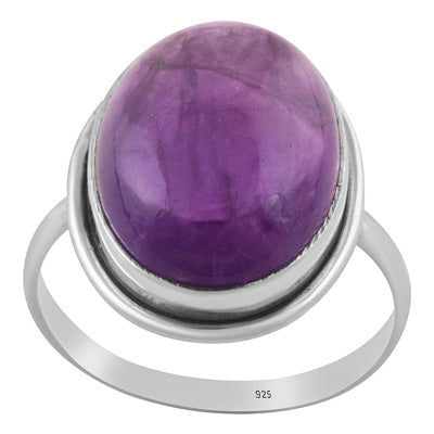 Stunning Plain Statement Amethyst Oval Shape 925 Sterling Solid Silver Ring - R3403582-3