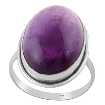 Stunning Plain Statement Amethyst Oval Shape 925 Sterling Solid Silver Ring - R3403582-5