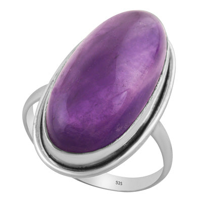 Stunning Plain Statement Amethyst Oval Shape 925 Sterling Solid Silver Ring - R3403582-7