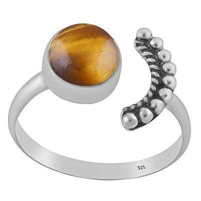 Gorgeous Rawa Around Moon Tiger's Eye Round Shape 925 Sterling Solid Silver Ring - R3403583-11