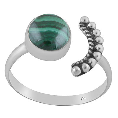Gorgeous Rawa Around Moon Malachite Round Shape 925 Sterling Solid Silver Ring - R3403583-12
