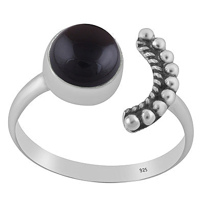 Gorgeous Rawa Around Moon Black Onyx Round Shape 925 Sterling Solid Silver Ring - R3403583-14