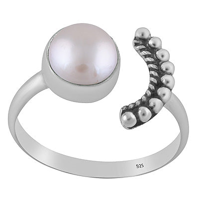 Gorgeous Rawa Around Moon Pearl Round Shape 925 Sterling Solid Silver Ring - R3403583-15