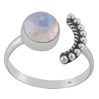 Gorgeous Rawa Around Moon Rainbow Moonstone Round Shape 925 Sterling Solid Silver Ring - R3403583-4